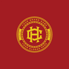 Monogram CH or HC badge logo design featuring interlocking and text editable for clothing, streetwear and apparel brand.