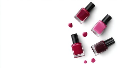 Nail polish bottles arranged on a white background