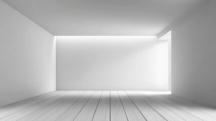 Minimalist White Room Interior with Natural Light and Wood Floor, Perfect for Product Mockups and Backgrounds