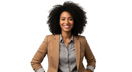 African american woman in blazer, arms crossed, isolated on transparent background