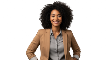 African american woman in blazer, arms crossed, isolated on transparent background