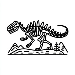 Fototapeta premium Fossil Line Art. Dinosaur Fossil in Linear Icon Style for Museum Graphic Illustration