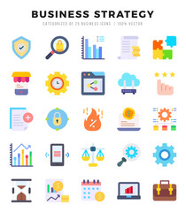 Set of Business Strategy icons in Flat style. High quality Flat Icons symbol collection.
