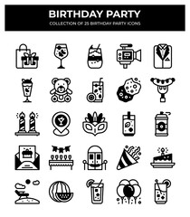 Birthday Party Icons. Collection of 25 Unique Festive Celebration Icons