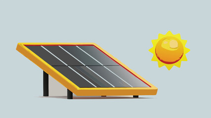 solar panel, energy, renewable, clean, eco-friendly, photovoltaic, electricity, sun, yellow ball, bright, sky, minimalist, flat design, vector illustration
