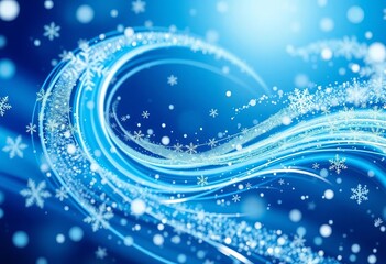 Abstract swirling blue and silver design with snowflakes and sparkles, new year, abstract