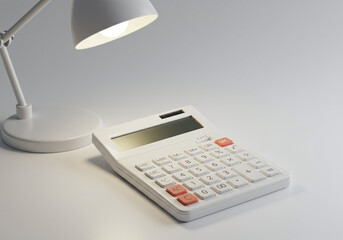 White Calculator and Desk Lamp on Clean Surface