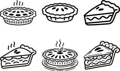 Apple Pie – Hot Dessert Line Art Vector Set