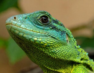 Obraz premium Close-up of a vibrant green lizard