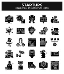 Collection of 25 Startup Icons: Business. Marketing. and Finance Glyphs