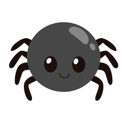 Cute cartoon black spider with round body and eight legs, friendly face design for children and educational projects.