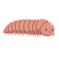 Adorable cartoon pill bug with segmented brown body, smiling face, perfect for kids’ educational and animal illustration projects.