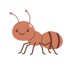 Cute cartoon ant with smiling face and six legs, designed in simple flat style for kids and education.