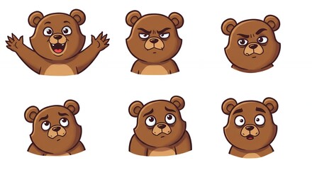 Cartoon bear faces set different expressions