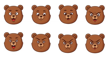 Obraz premium Cartoon bear faces set with different expressions
