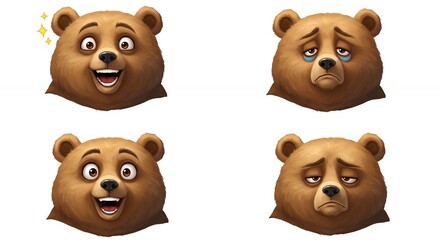 Cartoon bear faces with different emotions