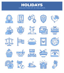 Holidays. Collection of 25 Diverse Holiday Icons and Symbols