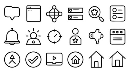 Vector line icons Modern UI, communication, and navigation symbols for web and app interfaces.