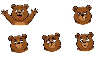 Cartoon bear faces with various expressions