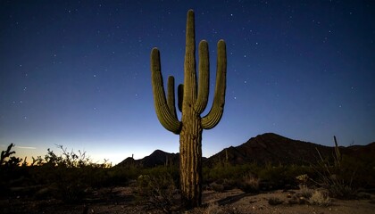 Desert saguaro under starry night