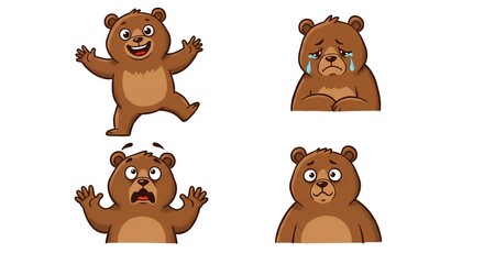 Obraz premium Cartoon brown bear illustrations with various emotions