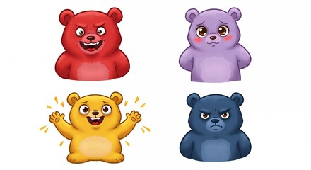 Naklejka premium Four cartoon bears with different emotions