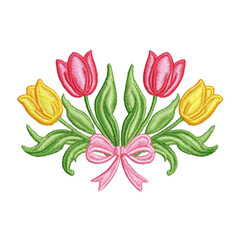 Embroidered Tulips Bow Transparent Background PNG
