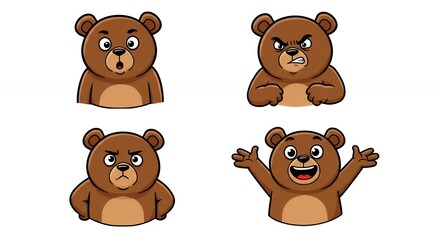 Obraz premium Four cartoon brown bear expressions