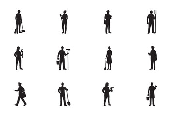 Set of Labor People Vector Silhouette