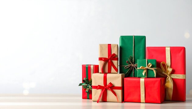 Christmas presents stacked on a table