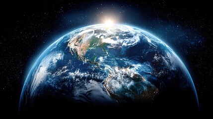 Fototapeta premium Earth from Space: Detailed View of Planet, Continents, Oceans, and Sunlight in Stunning Detail