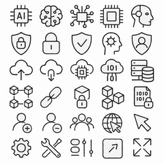 Outline vector icons illustrating modern technology concepts such as artificial intelligence