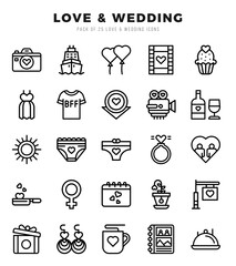 Vector Love & Wedding types icon set in Lineal style. vector illustration.