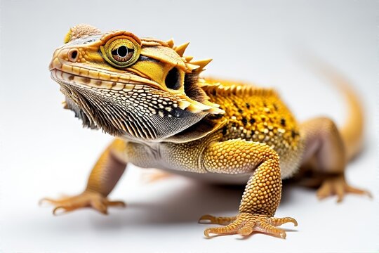 A close-up of a yellow and orange gecko with detailed scales, striking eyes, and a textured body, showcasing its vibrant colors. AI grnerated.
