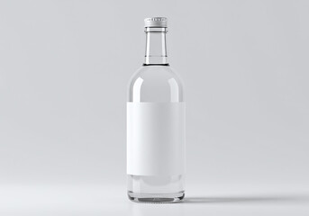 Clear Glass Bottle White Label Silver Cap on Neutral Background Mockup