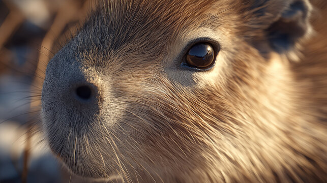 Funny Capybara animal art portrait close up adorable face detail