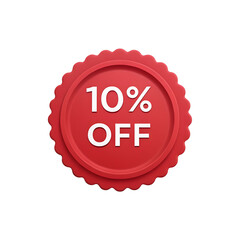 Red 10 percent off sale discount badge isolated on transparent background