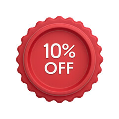 Red seal stamp with 10 percent off text isolated on transparent background