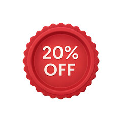 Red 20 percent off discount badge isolated on transparent background