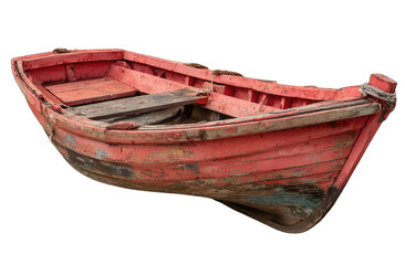 Obraz premium Old red wooden fishing boat, weathered and worn