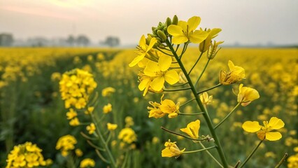 Obraz premium Vibrant yellow mustard flowers blooming in a field, showcasing the beauty of nature and the importance of agriculture and farming