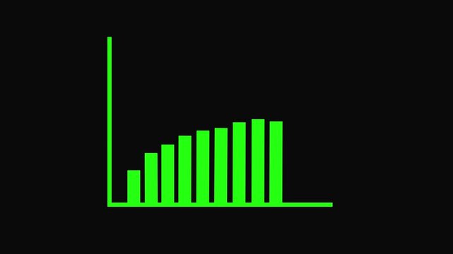 Rising data animated green bar chart seamless loop for finance statistics and business presentation design. Business finance statistics green bar graph chart.