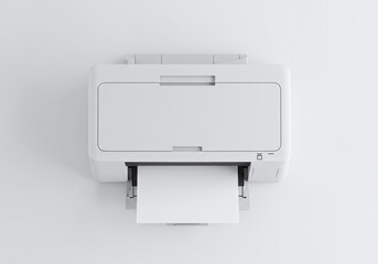 White Printer Printing on White Background Top View Minimal