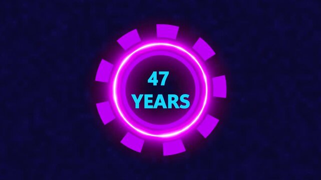 47 Years, 3D Rendering. Glow Alphabet Number in sphere ,47 Years Text Animation Effects Anniversary Digital neon Circle black Background.
