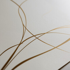 Sophisticated and minimalist abstract line drawing on white paper, in elegant gold ink