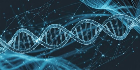 Genetic Research - A glowing 3D DNA double helix with a digital network, symbolizing genetic research and biotechnology