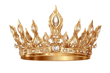 Elegant golden crown adorned with jewels isolated on a clear background showcasing its intricate design and regal features reflecting opulence and luxury