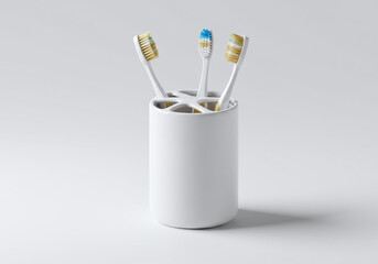 Minimalist Toothbrush Holder with Toothbrushes on White Background