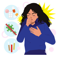 woman coughing lab test medication illustration