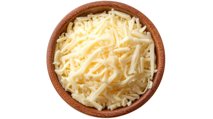 A top down view of a pile of Mexican blend shredded cheese, against a white background.